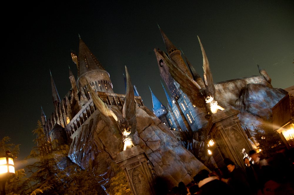 Harry Potter Castle at night in USJ, Osaka